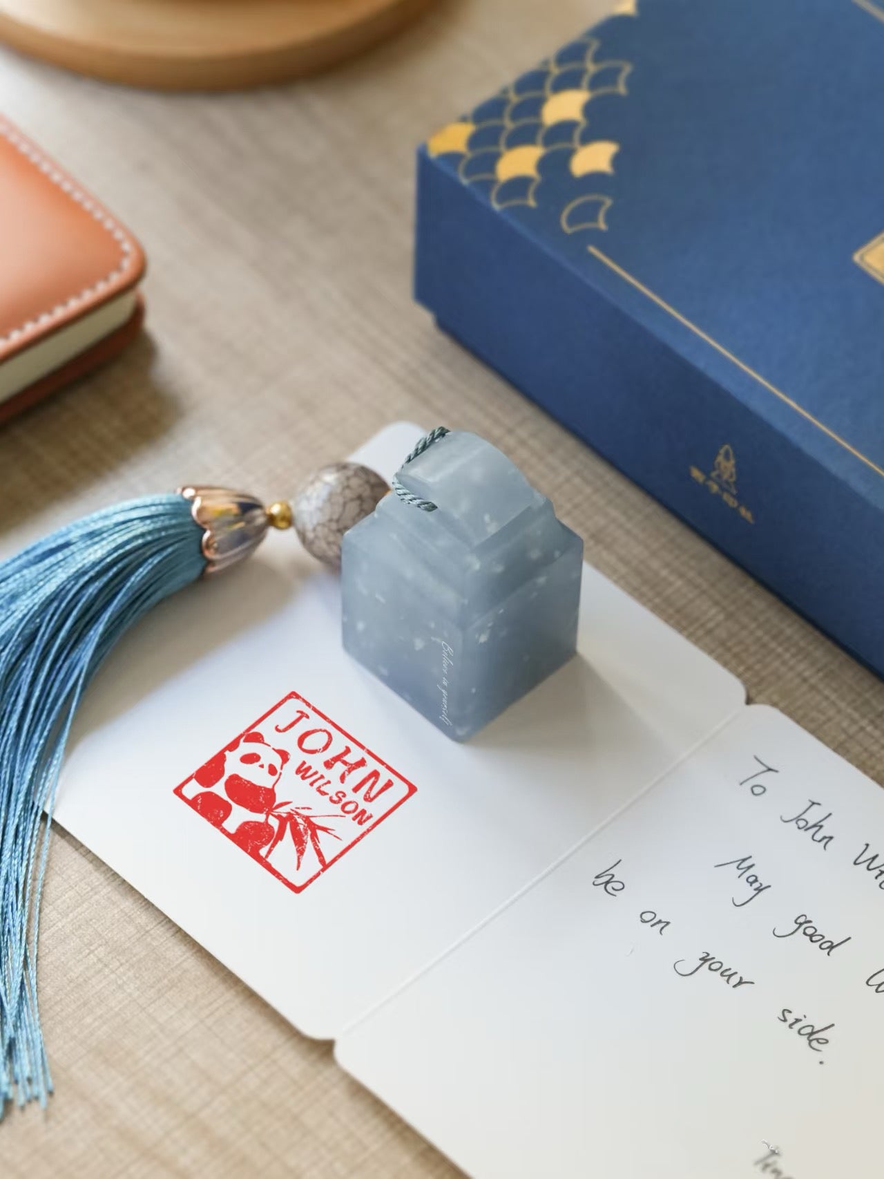 【Personal Custom】Natural Jade Seal Hand-Carved Name/Pattern Stamp Chinese Style Business Gift with Inkpad & Gift Box for Mentor/Relative/Friend/Graduation Present—A Unique Blessing to Cherish
