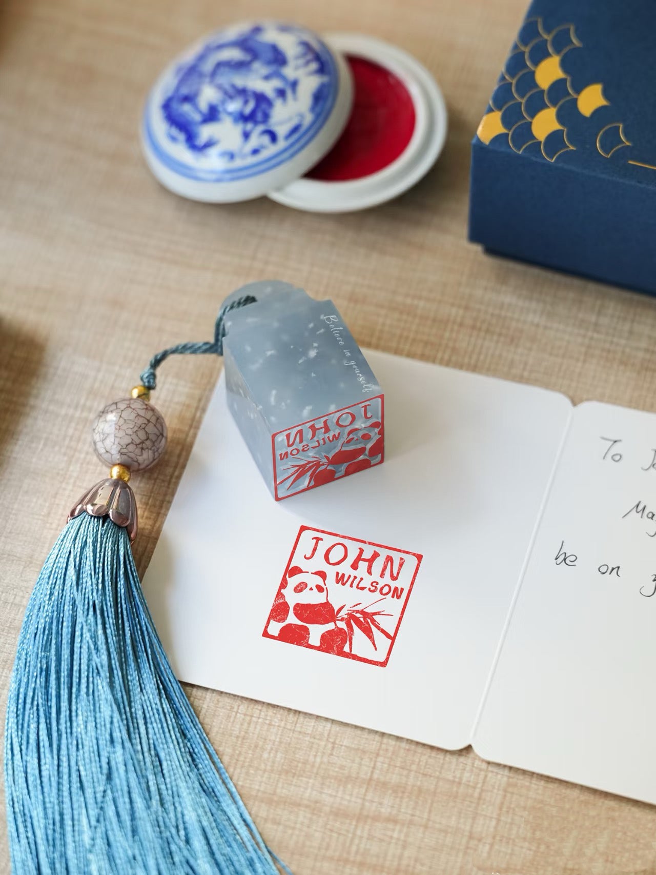 【Personal Custom】Natural Jade Seal Hand-Carved Name/Pattern Stamp Chinese Style Business Gift with Inkpad & Gift Box for Mentor/Relative/Friend/Graduation Present—A Unique Blessing to Cherish