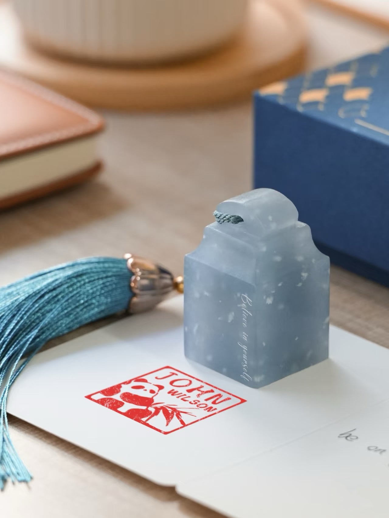 【Personal Custom】Natural Jade Seal Hand-Carved Name/Pattern Stamp Chinese Style Business Gift with Inkpad & Gift Box for Mentor/Relative/Friend/Graduation Present—A Unique Blessing to Cherish